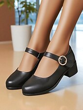levne Block Heels-Dámské Podpatky Bílé boty Kancelář Práce Přezky Blokovat patu Oblá špička Pohodlné Chůze Kůže Spona Černá Béžová
