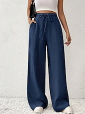 abordables jambe large et taille haute-Femmes Jambe large Slacks Streetwear Occasionnel Longueur complète Naturel Uni Avec Poches Conception à cordon élastique Confortable Rue Tenue quotidienne Week-end Noir Rose Vert Véronèse Bleu Automne