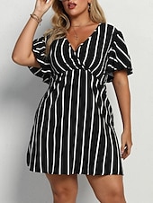 abordables Robes-Femmes Grande taille Robe Décontractée Rayé Col en V Manche Courte Été Printemps Mode Moderne Occasionnel Mini robe Quotidien Fête Robe