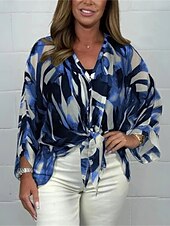 cheap Floral Tops-Women&#039;s Shirt Chiffon Tops Floral Stylish Modern Long Sleeve Shirt Collar Regular Tops Daily Holiday Buttons Print Black Yellow Pink Royal Blue Blue Spring Fall