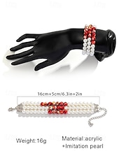 abordables Accesorios de Halloween-Conjunto de joyas de Halloween con gotas de sangre para mujer: gargantilla, pulsera y pendientes de perlas y cuentas rojas para fiestas de disfraces y eventos espeluznantes.