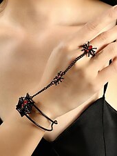 お買い得  ハロウィンアクセサリー-レディースハロウィンスパイダーウェブブレスレットリングセット - ゴシック合金ハンドチェーンジュエリー、調節可能なフィット感、パーティーやコスプレアクセサリー
