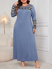 preiswerte Kleider-Damen Übergröße Freizeitkleid Blumen Rundhalsausschnitt Langarm Frühling Herbst Elegant Mode Modern Lässig Maxikleid Täglich Ferien Kleid
