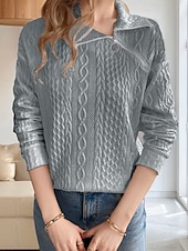 billige Teksturert hettegensere og sweatshirt-Dame Pullover عادي Gatemote Fritid Behagelig Langermet V-hals Vanlige topper Gate Ferie Ut på byen Halv glidelås Svart Hvit Grå Høst