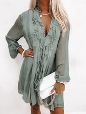 voordelige Vakantiejurken-Dames Mini-jurk Casual jurk Basic Casual Vakantie Dagelijks Normale pasvorm Effen 3/4 mouw V-hals Blozend Roze Grijs Zomer