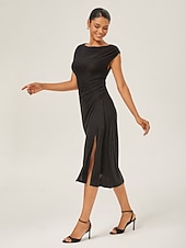 Weiblich Freizeitkleid Schwarz Kappenärmel Einfach Sommer Herbst Ganzjahresmode U-Boot-Ausschnitt Elegant Modern XS S M preiswerte Blumenkleider-Weiblich Freizeitkleid Schwarz Kappenärmel Einfach Sommer Herbst Ganzjahresmode U-Boot-Ausschnitt Elegant Modern XS S M