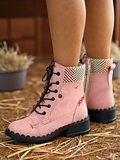 baratos Botas de combate-Botas femininas retrô com cadarço – botas de combate casuais vintage com acabamento em tecido para viagens de outono na fazenda, aventuras ao ar livre e estilo de rua