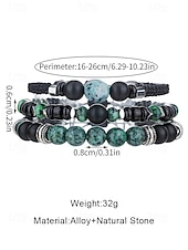 cheap Men&#039;s Jewelry-Men’s Green Stone Beaded Bracelet Set – 3-Piece Adjustable Natural Stone &amp; Alloy Wristbands for Boho Style, Ideal for Daily Wear, Gifts and Festivals