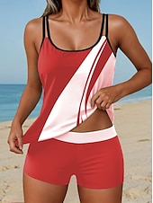 voordelige Tankini&#039;s-Dames Zwemkleding Tankini 2 stuks Hoge taille Zwempak Blote rug Vakantie Strand Kleding Grafisch Meetkundig U-hals Mouwloos Badpakken