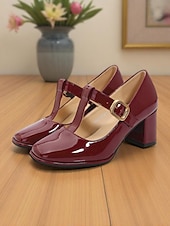 abordables Années 1950-Femmes Chaussures à Talons Rétro Mary Jane Soirée Travail Quotidien Boucle Talon épais Bout carré Élégant ancien PU Boucle Amande Noir Rouge Bordeaux