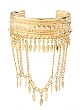 economico Bracciale da donna-Bracciale da donna a strati in oro con ciondoli a forma di foglia - gioiello boho per feste e festival