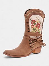 abordables Cowboy et bottes occidentales-Bottes western brodées pour femmes avec franges et pompons – bottes bohème chic pour le travail à la ferme et les sorties décontractées