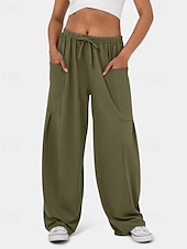 economico gamba larga e vita alta-Per donna Gamba larga Pantaloni Eleganti Streetwear Casual Lunghezza intera Naturale Semplice Tasca Design con Coulisse Elastica Comodo Streetwear Ferie Rosso violaceo Nero Verde militare Marrone