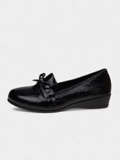 preiswerte Damenhausschuhe und -halbschuhe-Cremefarbene Loafer aus Kunstleder für Damen – bequeme Slipper mit Schleife und Keilabsatz, lässig-elegante Schuhe fürs Büro, zum Einkaufen und für den Alltag