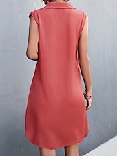 preiswerte Einfaches Kleid-Damen Minikleid Sommerkleid Lässig Täglich Normale Passform Einfarbig Ärmellos Hemdkragen Armeegrün Schwarz Rote Beige Sommer