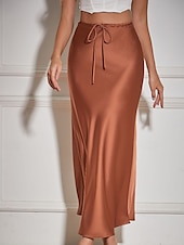 abordables Faldas Lisas-Mujer Falda Casual Maxi Tiro Medio Faldas Plano Correa Microelástico Vacaciones Calle Vino Azul marinero Negro Verde Ejército Otoño Poliéster