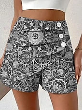 billige Grafisk shorts-Dame kinesisk Shorts Ferie Årgang Etnisk stil Kort Høy Midje Grafisk Paisly Flettet Uelastisk Formell Feriereise Gate Lilla Rødstrupe-egg Blå Grå Gul Sommer Vår Normal