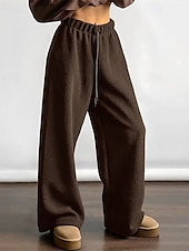 billiga breda ben och hög midja-Dam Fleecebyxor Byxor Rak Mode Streetwear Fullängd Hög midja Slät Snörning Elastisk midja Mateial som andas Bekväm Microelastisk Gata Dagliga kläder Utekväll Vit Brun Kaki Höst Vinter Normal