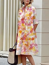 abordables Robes Floraux Imprimés-Femmes Robe Midi Robe Chemise Robe Décontractée Mode Moderne Quotidien Plage Week-end Coupe régulière Fleur manche longue Col de chemise Blanche Jaune Rose Claire bleu marine Printemps Automne