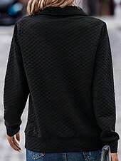 tanie Teksturowane bluzy i swetry-Damskie Bluza z kapturem i bluzą Równina Moda miejska Codzienny Wygodny Długi rękaw W serek Zwykłe topy Ulica Święto Wyjściowe Quarter Zip Czarny Jesień
