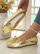 preiswerte Ballerinas für Damen-Damen-Mokassins mit goldfarbener Metallic-Schleife – bequeme Slipper, lässige und elegante flache Schuhe für Damen, perfekt für Partys, Reisen und den Alltag