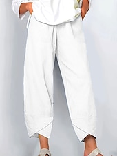 preiswerte Gerade geschnittene Hose-Damen Weites Bein Chinos Baggy-Hosen Vintage Basic Lässig Knöchellang Hohe Taille Einfarbig Einfach Patchwork Kordelzug Drucken Atmungsaktiv Unelastisch Formell Outdoor Urlaub Hellrosa Rubinrot