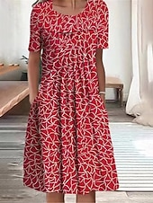 abordables Robes fleuries décontractées-Femmes Robe Midi Robe Décontractée Robe d&#039;été Mode Moderne Quotidien Plage Week-end Coupe régulière Fleuri Manche Courte Col ras du cou Blanche Rouge bleu marine Bleu Roi Été