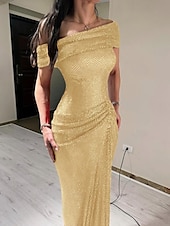 voordelige ROOD-Rode jurk met glinsterende kristallen, stretch mesh, zeemeermin/trompet avondjurk, elegante jurk, formele bruiloft, lange jurk, mouwloos, off-shoulder, kant met plooien, gerimpeld, 2025