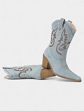 olcso Cowboy és nyugati csizma-női farmer western cowboy csizma - vintage középvájjal érő hegyes orrú, hímzett, blokk sarkú bokacsizma, klasszikus amerikai cowgirl stílus country zenei fesztiválokra és rodeó partikra