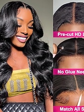 levne Paruky z přírodních vlasů se síťkou ofina-Vlnitá paruka z lidských vlasů pro ženy 4x4 krajka 180% hustota bez lepidla paruka z lidských vlasů předtrhaná před střihem bez lepidla paruky s krajkou vpředu brazilské lidské vlasy s přirozenou