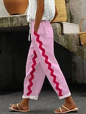 baratos Calças Gráficas-Chinos Femininos Linho Como Calças Férias Vintage Estilo Étnico Comprimento até o Tornozelo Cintura Alta Gráfico Linhas  Ondas Bordado Bolso Impressão Macia ao Ar Livre Respirável Inelástico Casual