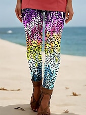 abordables Animaux Impression-Femmes Leggings Vacances ancien Style Ethnique Longueur complète Taille haute Graphique Léopard Dégradé Impression 3D Respirabilité Doux Confortable Élastique Extérieur Vacances Maison Vert forêt