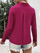 economico Top Semplici da Donna-Camicia da donna con bottoni blusa unicolore elegante casual a maniche lunghe scollata a V colletto regolare eleganti quotidiani stampa nera bianca blu fucsia estate primavera