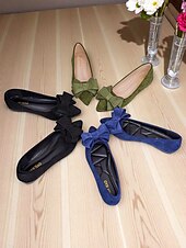abordables Ballerines femme-ballerines en daim vert pour femmes avec gros nœud - ballerines chics et confortables pour une tenue décontractée et de jour