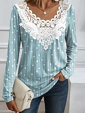 voordelige Bloementhee-Dames Blouse Bloemig Grafisch Elegant Modieus Lange mouw Ronde hals Normale tops Dagelijks Uitgaan Weekend Kant Lapwerk Afdrukken Blozend Roze Rood blauw Oranje Zomer Lente Herfst