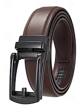 abordables Ceintures pour hommes-Ceinture en cuir véritable pour homme avec boucle à cliquet automatique – Ceinture classique ajustable pour le travail, le bureau et le quotidien