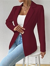 billige Blazere og dresser-Dame Blazer Bekvem Pustende Knapper Mote Moderne عادي Arbeid Daglig Normal Aftæpning Normal Langermet Yttertøy Svart Hvit Rød Vår Høst