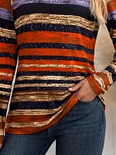 Χαμηλού Κόστους Τέχνη &amp; Σχεδίαση μπλουζάκι-Γυναικείο T-shirt Στρογγυλή Λαιμόκοψη Μακρύ Μανίκι Τουνίκ Γραφικό Γεωμετρικό Ριγέ Vintage Στυλάτο Στρογγυλή Λαιμόκοψη Κανονικά Τοπ Ημερήσια Εκτύπωση Κρασί Πορτοκαλί Φθινόπωρο