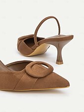 levne Kočičí podpatky-Dámské hnědé semišové boty s úzkým podpatkem - elegantní elegantní špičatá špička s přezkou, ideální do kanceláře, na svatby a formální večírky.