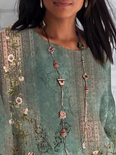 abordables Tops Boho pour Femmes-Femmes Chemise Fleuri Quotidien Occasionnel Manche 3/4 Col ras du cou Hauts Réguliers Quotidien Fête Imprimé Vert Été Printemps Automne
