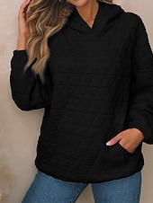 economico Felpe e Sweatshirt Texturizzati-Per donna Felpa con cappuccio Semplice Streetwear Casual Comodo Manica Lunga Con Cappuccio Top Regolari Streetwear Ferie Uscire Nero Bianco Grigio Autunno