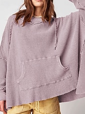 economico Felpe e Sweatshirt Texturizzati-Per donna Felpa con cappuccio Semplice Moderno Casual Manica Lunga Con Cappuccio Top Regolari Ferie Uscire Tasca Nero Blu Viola Marrone Beige Autunno
