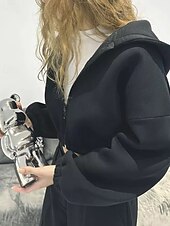 billige Teksturert hettegensere og sweatshirt-Dame Pullover hettegenser-genser Hettegensere med glidelås عادي Gatemote Fritid Langermet Med hette Vanlige topper Gate Ferie Glidelås Svart Lysegrå Grå Høst Vinter