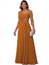 billige Gulvlengde-A-linje Kjole til brudens mor Elegant Enkel V-hals Gulvlengde Chiffon 3/4 ermer med Ensfarget 2025