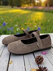 preiswerte Ballerinas für Damen-Beige Mary-Jane-Ballerinas mit weiter Spitze für Damen – bequeme Schuhe aus weichem Wildlederimitat für Freizeitausflüge, Spaziergänge im Garten und den Alltag