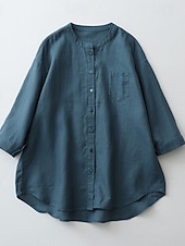 Недорогие Роскошные рубашки-Жен. Рубашка Сплошной цвет Элегантный стиль Повседневные На каждый день Рукав 3/4 Вырез под горло Обычные топы Синий Белый Темно синий Бежевый Лето Весна Весна, осень, зима, лето