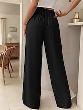 abordables jambe large et taille haute-Femmes Jambe large Slacks Streetwear Occasionnel Longueur complète Naturel Uni Avec Poches Conception à cordon élastique Confortable Rue Tenue quotidienne Week-end Noir Rose Vert Véronèse Bleu Automne