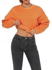economico Felpe foderate in pile-Per donna Felpa Pullover Felpe Semplice Casual Manica Lunga Girocollo Top Regolari Casa Streetwear Ferie Arancione Autunno Inverno