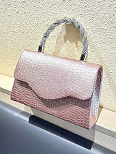 abordables Bolsos de mano y de noche-Bolso de mano para mujer con purpurina plateada y asa de diamantes de imitación: elegante bolso de noche para fiestas, bodas y cócteles.
