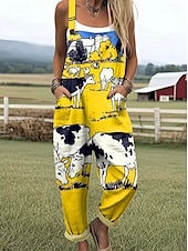 cheap Casual Jumpsuits-Women&#039;s Romper Active Graphic Sleeveless Buttons Vacation Street Loose Fit White Yellow Pink Summer
